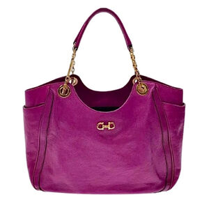 SALVATORE FERRAGAMO GANCINI Magenta Leather Betulla Shoulder Bag w/ Side Pockets
